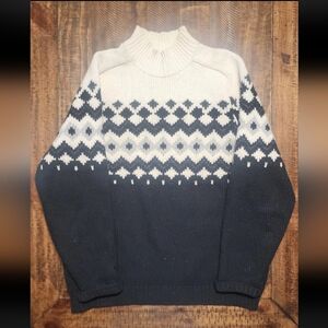 Vintage Eddie Bauer Mock Neck 100% Lambswool Sweater With Deaign Mens Size L